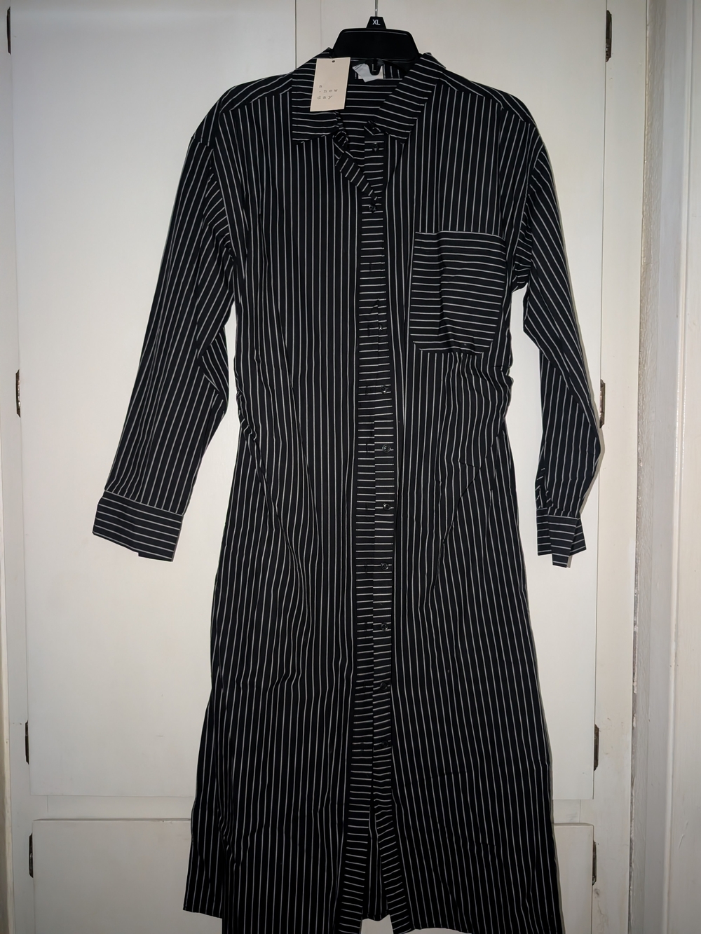 a new day Black and White Pinstripe Long Sleeve Shirt Dress